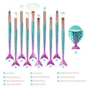 11pcs Premium Synthetic Mermaid Make Up Brushes